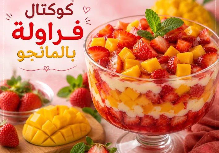 طريقة  عمل كوكتيل المانجو والفراولة في المنزل