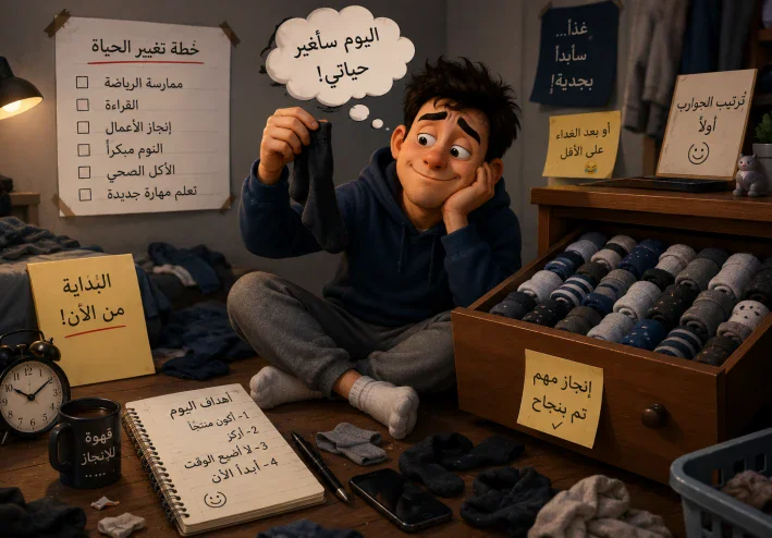 عندما قررت أن أرتب حياتي… فرتبت درج الجوارب!