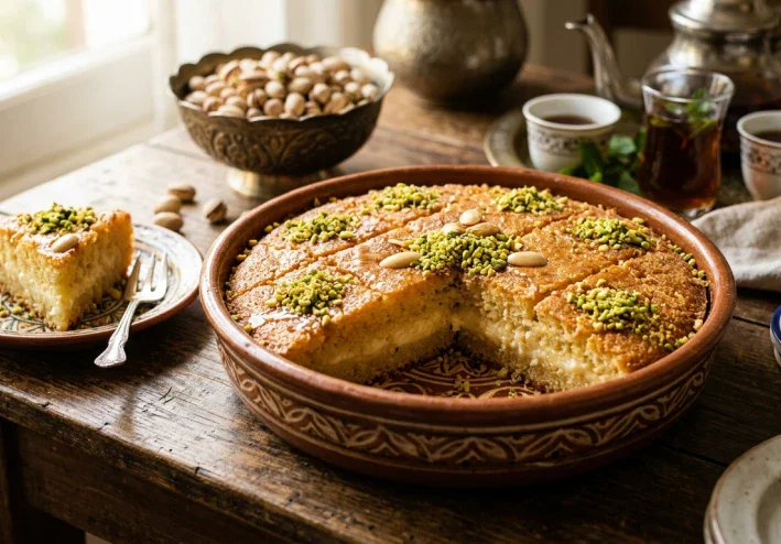 طريقة عمل البسبوسه بالقشطه