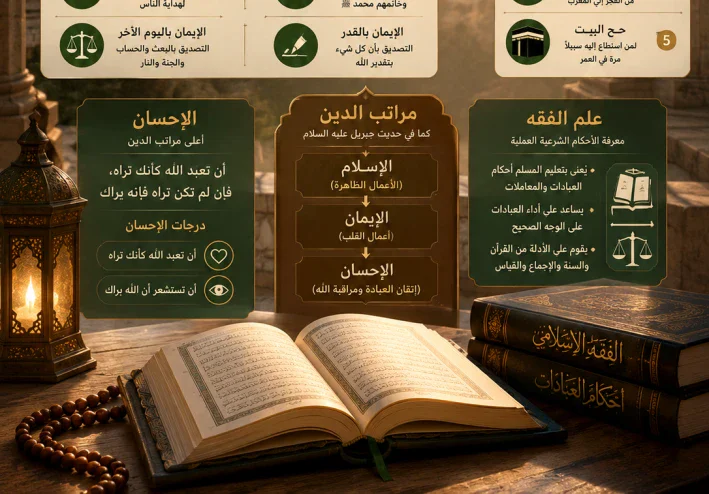 الدين عند الله الإسلام: أركانه ومراتبه وعلم الفقه