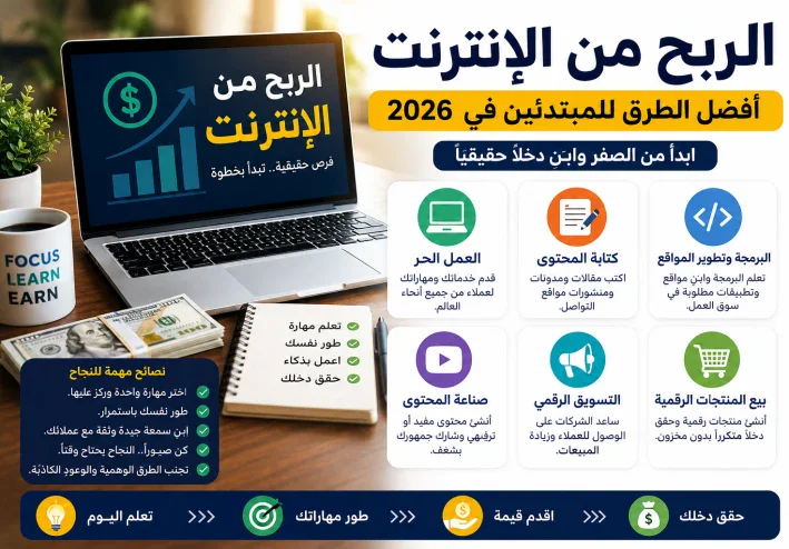 الربح من الإنترنت في 2026: أفضل الطرق للمبتدئين لبناء دخل حقيقي