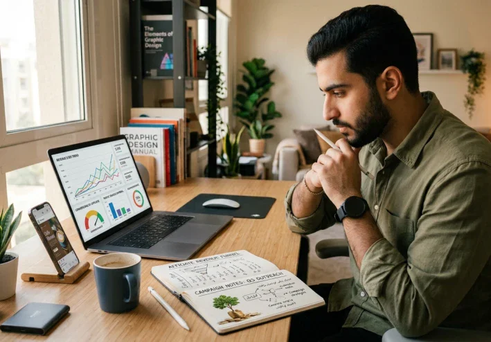 يومياتي مع التسويق بالعمولة: كيف اختبرت أول رابط وبدأت أتعلم من النتائج؟