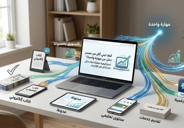 كيف تبني أكثر من مصدر دخل من مهارة واحدة؟ استراتيجية عملية لبناء دخل مستدام عبر الإنترنت