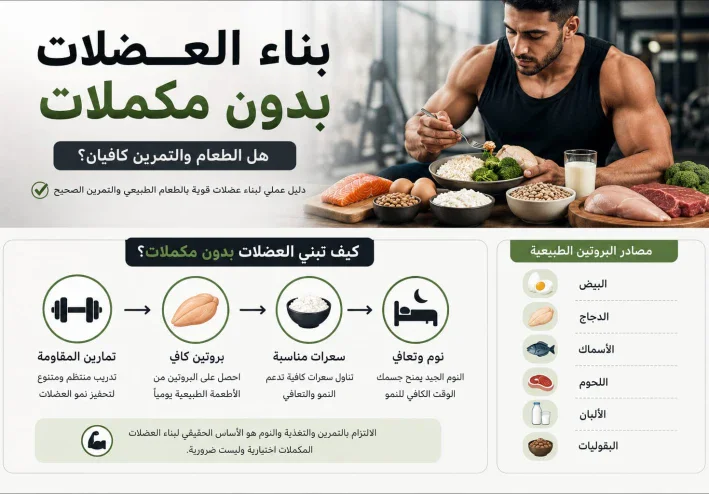بناء العضلات بدون مكملات غذائية