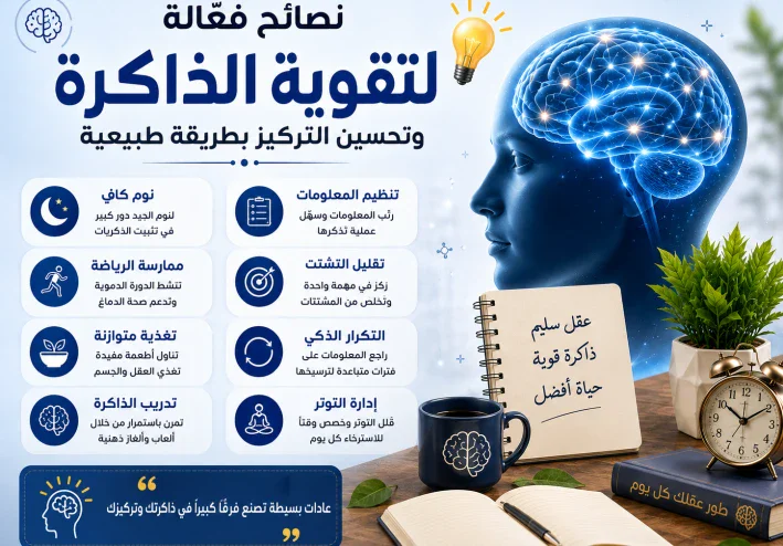 نصائح فعّالة لتقوية الذاكرة وتحسين التركيز بطريقة طبيعية