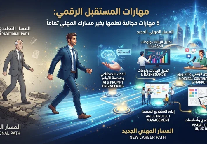 مهارات المستقبل الرقمي: 5 مهارات مجانية تعلمها يغير مسارك المهني تماماً