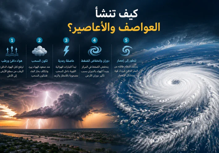 كيف تنشأ العواصف والأعاصير؟