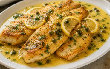 سمك فيليه بصوص الليمون والزبدة.