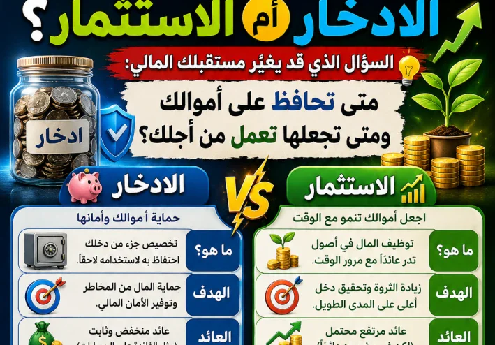 الادخار أم الاستثمار؟.. السؤال الذي قد يغيّر مستقبلك المالي: متى تحافظ على أموالك ومتى تجعلها تعمل من أجلك؟