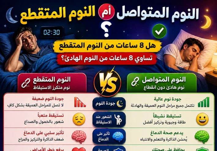 النوم المتقطع أم النوم المتواصل؟.. هل 8 ساعات من النوم المتقطع تساوي 8 ساعات من النوم الهادئ؟