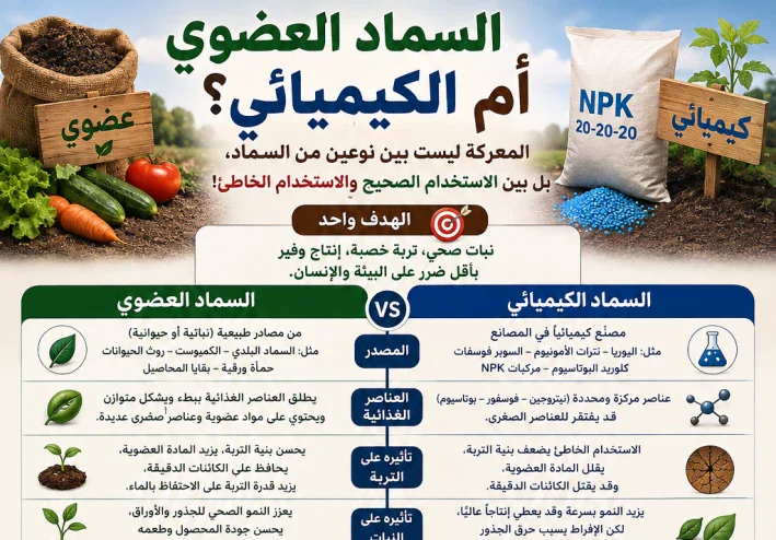 السماد العضوي أم الكيميائي؟.. المعركة ليست بين نوعين من السماد، بل بين الاستخدام الصحيح والاستخدام الخاطئ!