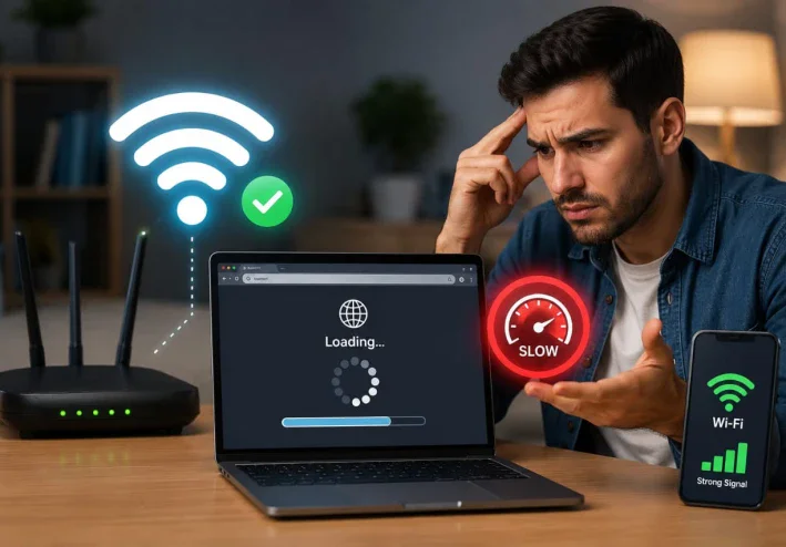لماذا الإنترنت بطيء رغم قوة إشارة الـWi-Fi؟ الأسباب والحلول العملية