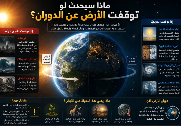 ماذا سيحدث لو توقفت الأرض عن الدوران؟