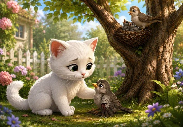 القطة التي أنقذت العصفور 🐱🐦