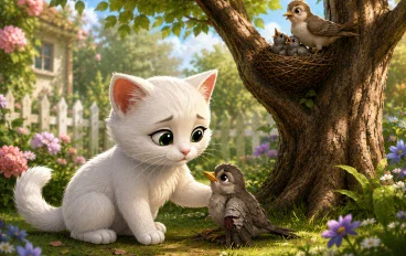 القطة التي أنقذت العصفور 🐱🐦