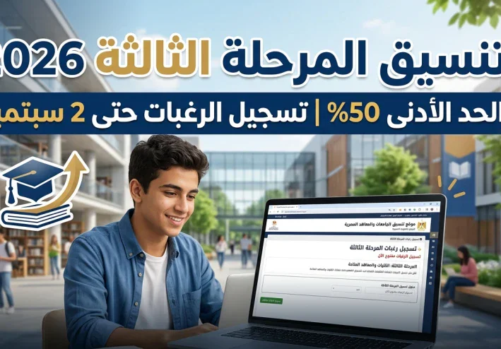 تنسيق المرحلة الثالثة للثانوية العامة 2026.. موعد تسجيل الرغبات والحد الأدنى ورابط التنسيق