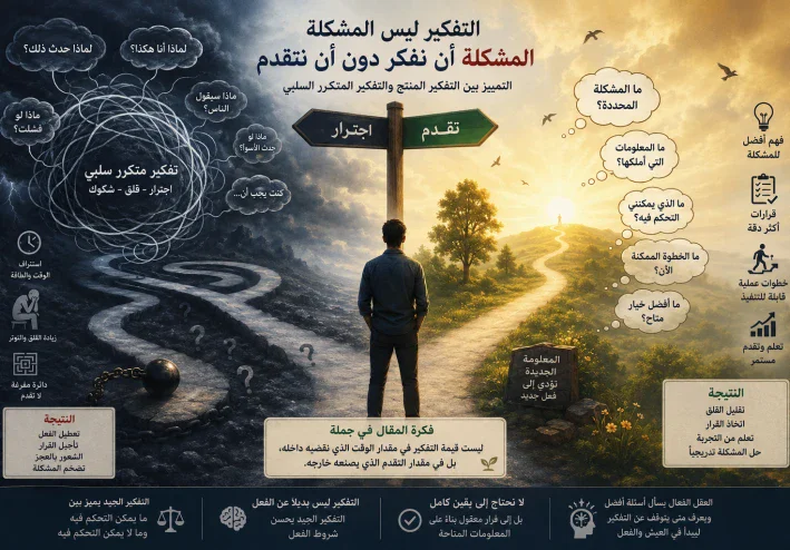 هل التفكير الزائد يحل المشكلات أم يصنع مشكلات جديدة؟ دراسة في حدود التفكير بين التحليل العقلي والاجترار النفسي