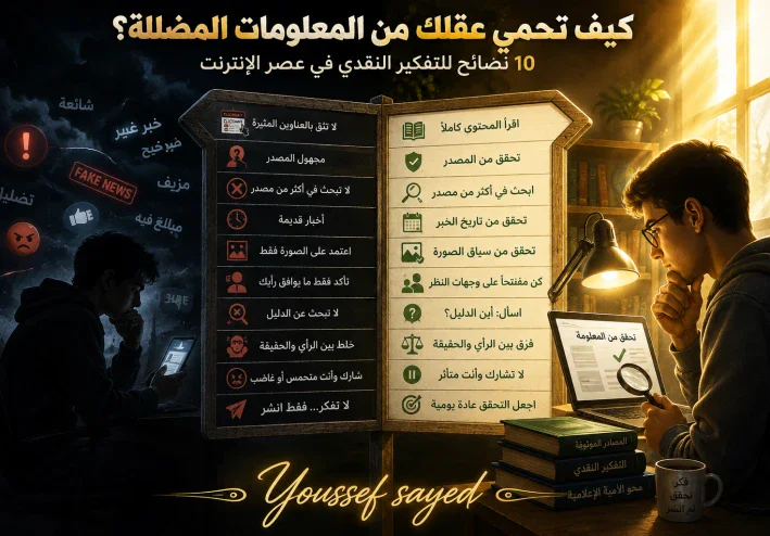 🧠 كيف تحمي عقلك من المعلومات المضللة؟ 10 نصائح للتفكير النقدي في عصر الإنترنت