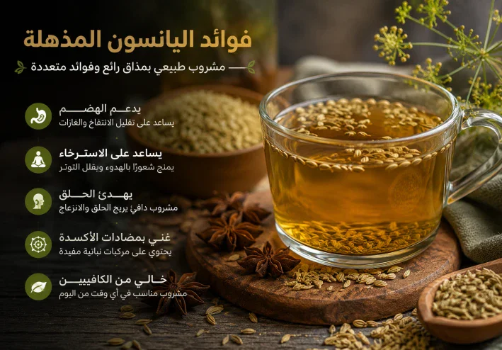 فوائد الينسون: مشروب طبيعي قد يساعد على الهضم والاسترخاء وتحسين النوم