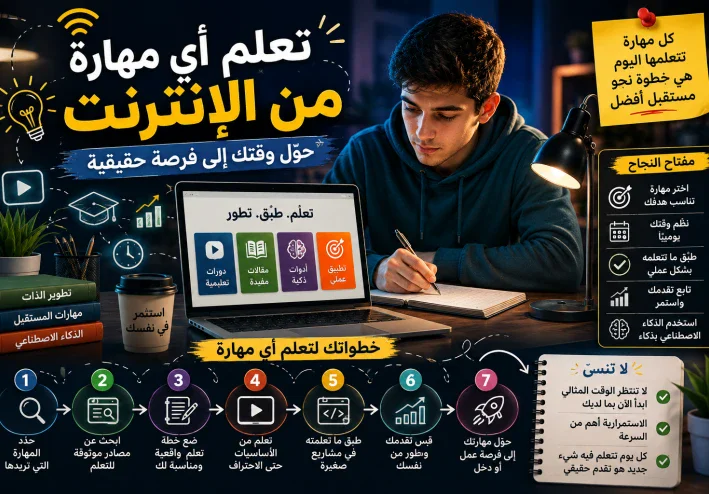 كيف تتعلم أي مهارة من الإنترنت؟ 7 خطوات تحول وقتك إلى فرصة حقيقية