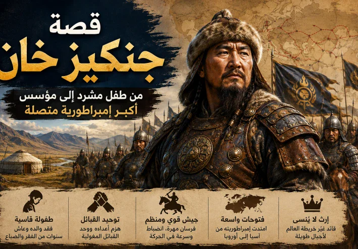 🏹 قصة جنكيز خان: من طفل مشرّد إلى مؤسس أكبر إمبراطورية متصلة
