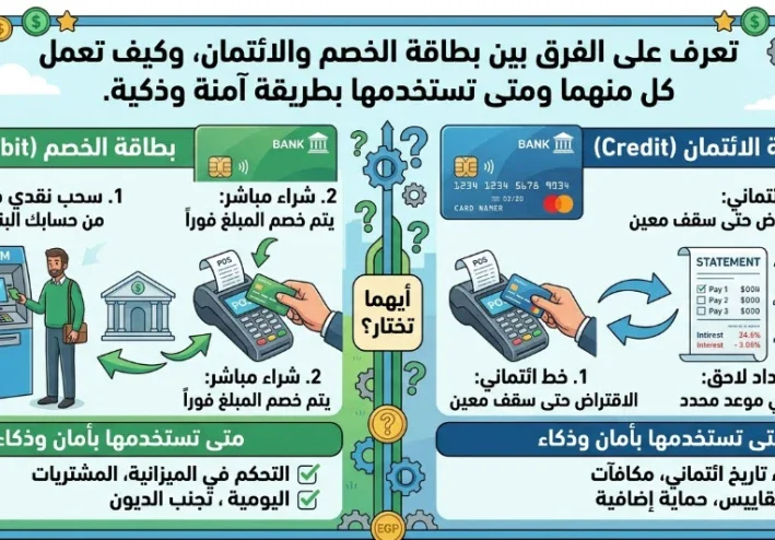 ما الفرق بين بطاقة الخصم والائتمان؟