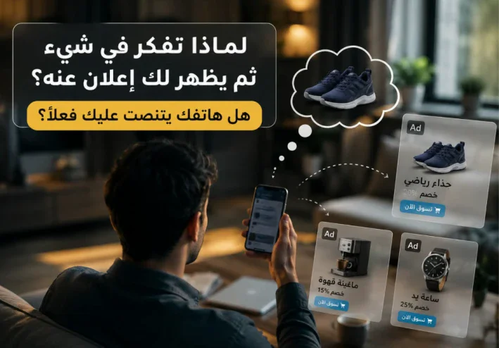لماذا تفكر في شيء ثم يظهر لك إعلان عنه؟ هل هاتفك يتنصت عليك فعلًا؟ 🤔📱