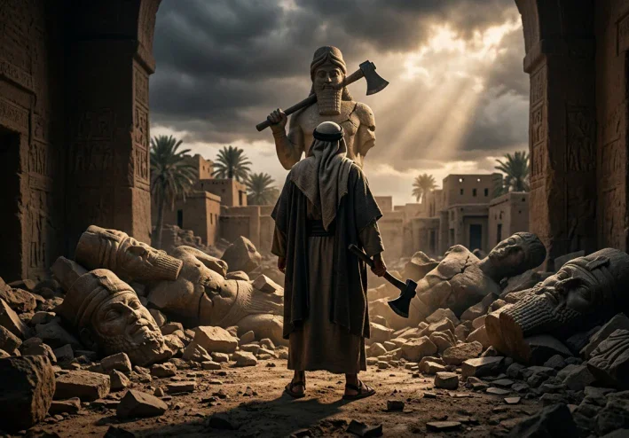 قصة سيدنا إبراهيم وتحطيم الأصنام عندما انتصر الإيمان على الباطل.