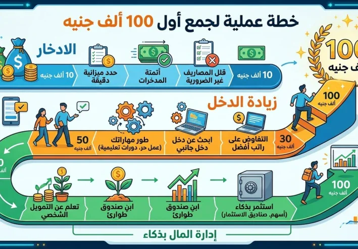 كيف تجمع أول 100 ألف جنيه؟ خطة عملية للوصول لأول هدف مالي
