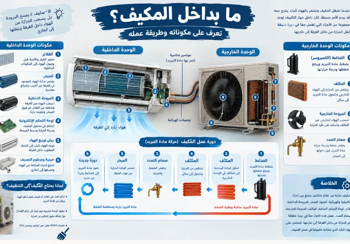 كيف يعمل مكيف من داخل؟شرح مكونات مكيف بالتفاصيل.
