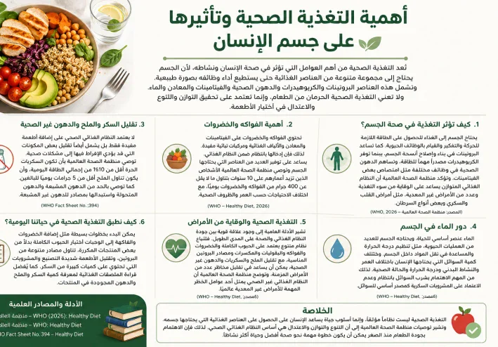 🧠 التغذية الصحية وأثرها على صحة جسم الإنسان
