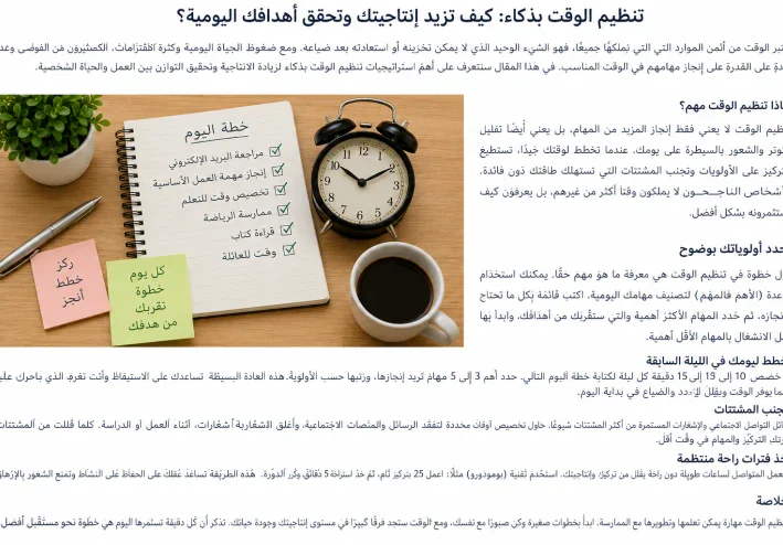 إدارة الوقت بذكاء: 7 عادات بسيطة لزيادة الإنتاجية وتحقيق الأهداف
