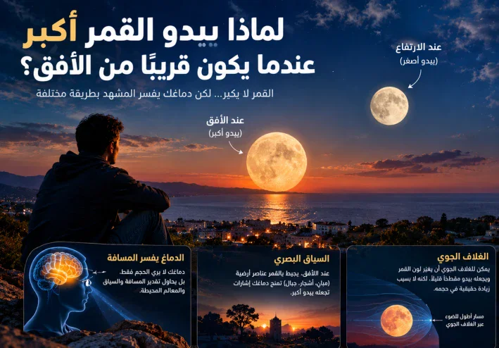 لماذا يبدو القمر أكبر عندما يكون قريبًا من الأفق؟