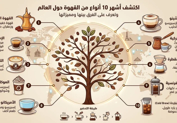 أنواع القهوة حول العالم: أشهر 10 أنواع وماذا يميز كل نوع؟