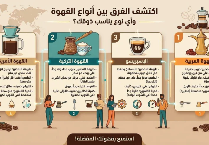 الفرق بين القهوة العربية والتركية والإسبريسو والقهوة الأمريكية