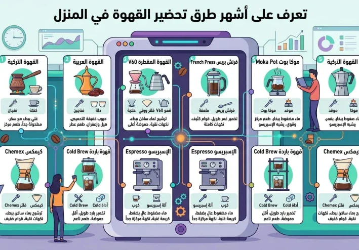 طرق تحضير القهوة في المنزل: من القهوة التركية إلى الـV60