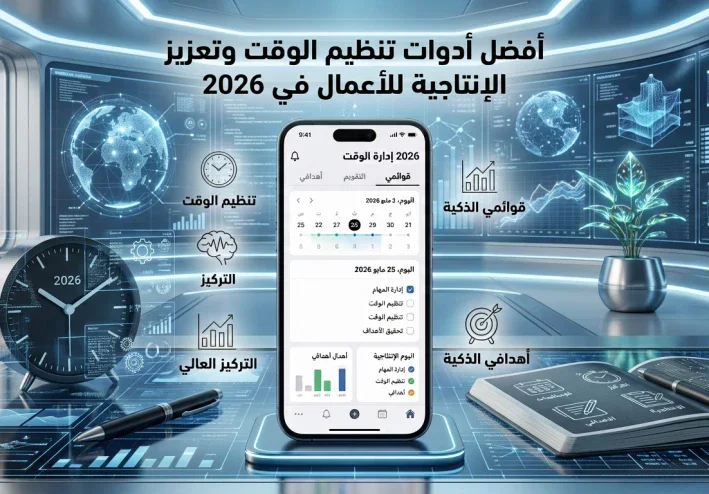 أفضل تطبيقات تنظيم الوقت وزيادة الإنتاجية للهواتف في 2026 لإنجاز مهامك بسهولة
