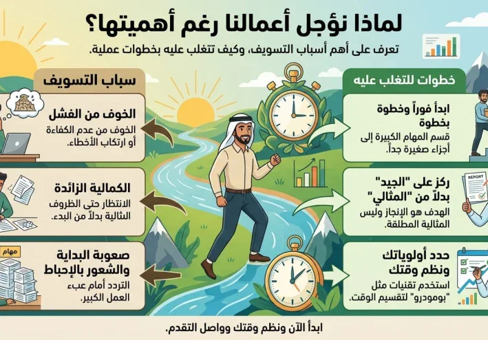 لماذا نؤجل أعمالنا؟ 10 أسباب للتسويف وكيف تتخلص منه عمليًا