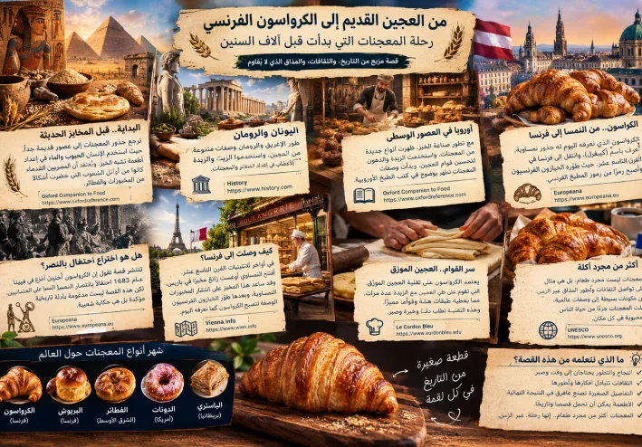 من العجين القديم إلى الكرواسون الفرنسي: رحلة المعجنات التي بدأت قبل آلاف السنين