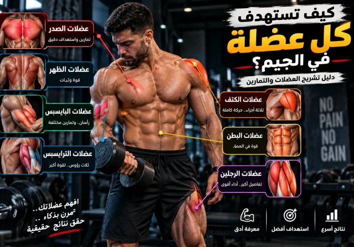 كيف تستهدف كل عضلة في الجيم؟ دليل شامل لتمرين عضلات الجسم بالطريقة الصحيحة