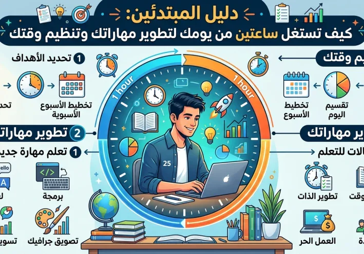 ​دليل المبتدئين: كيف تستغل ساعتين من يومك لتطوير مهاراتك وتنظيم وقتك ومجالات بأمكانك تعلمها ؟