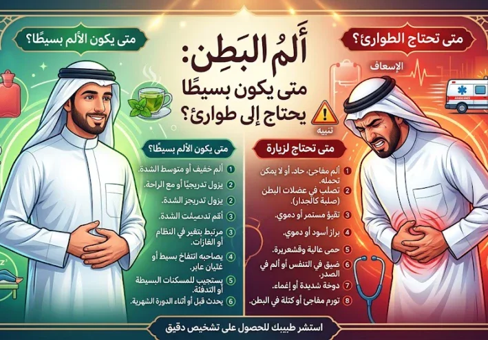 ألم البطن: متى يكون بسيطًا ومتى يحتاج إلى طوارئ؟