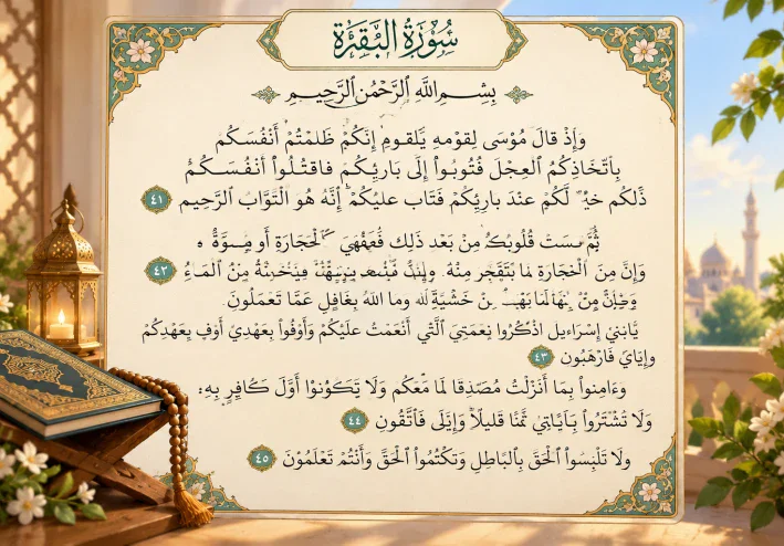 تفسير سورة البقرة من الاية 41 إلي 45