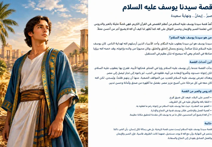 قصه سيدنا يوسف عليه السلام واهم الدروس المستفادة من حياته