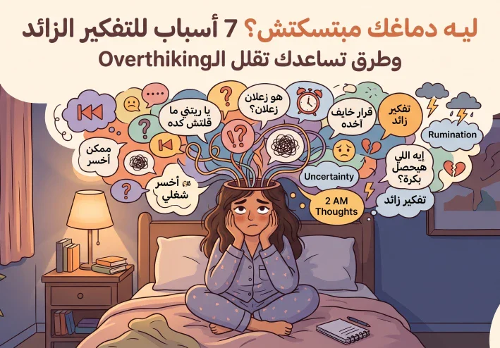 ليه دماغك مبتسكتش؟  7 أسباب للتفكير الزائد وطرق تساعدك تقلل الـOverthinking