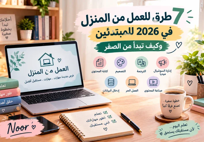 7 طرق للعمل من المنزل في 2026 للمبتدئين وكيف تبدأ من الصفر