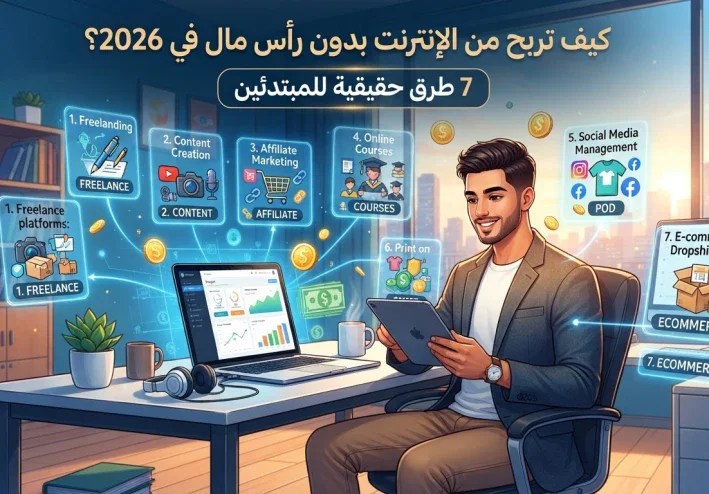 كيف تربح من الإنترنت بدون رأس مال في 2026؟ 7 طرق حقيقية للمبتدئين