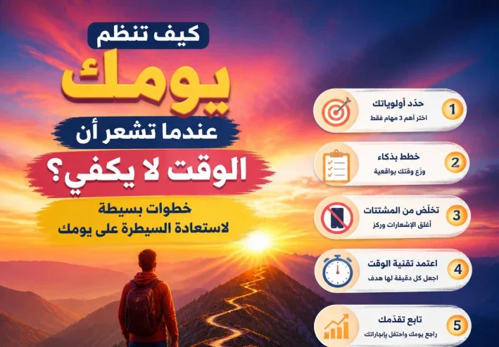 كيف تنظم يومك عندما تشعر أن الوقت لا يكفي؟ خطوات بسيطة لاستعادة السيطرة على يومك