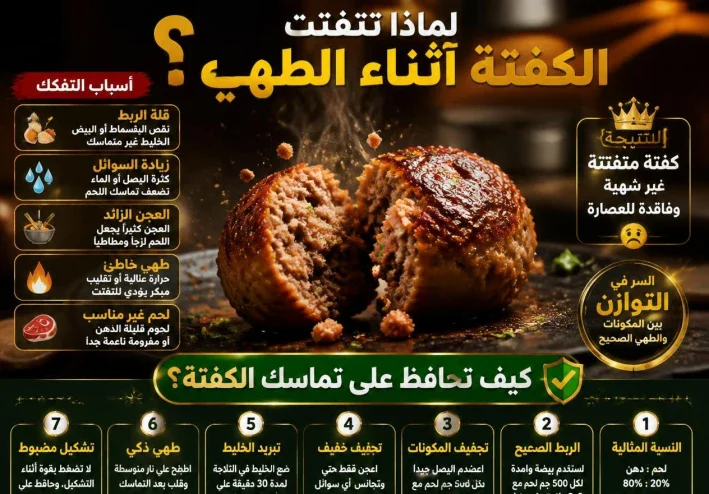 لماذا تتفتت الكفتة أثناء الطهي؟ وكيف تحافظ على تماسكها؟