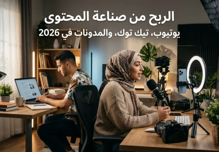 الربح من صناعة المحتوى: يوتيوب، تيك توك، والمدونات في 2026